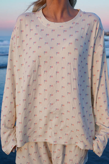 American Flag Pajama Top- Cozy White