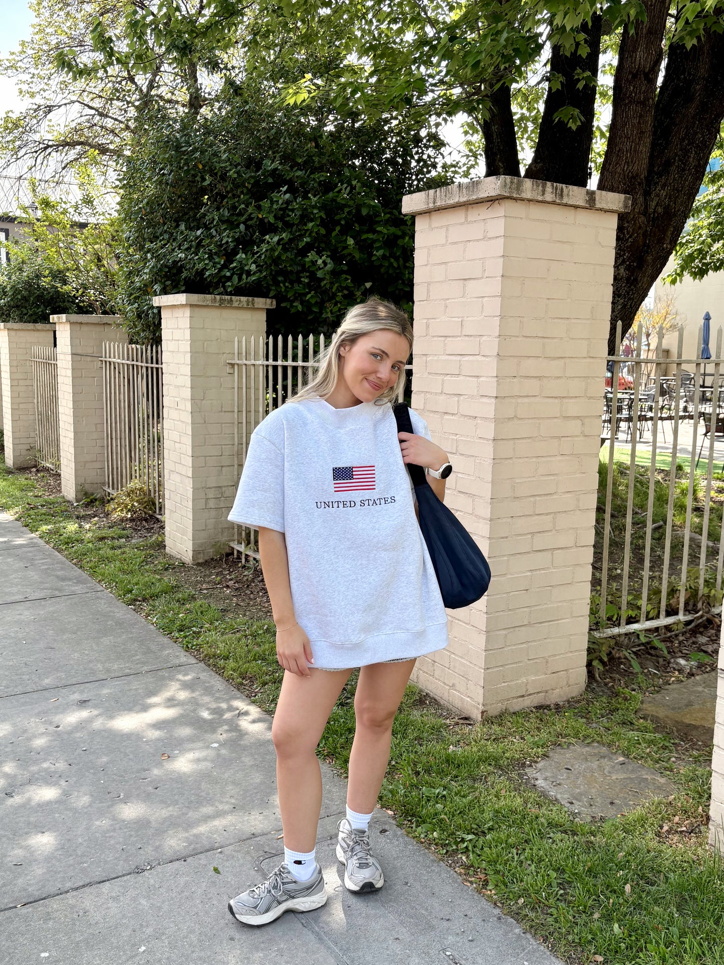 USA Flag Mockneck Short Sleeve- Heather Grey