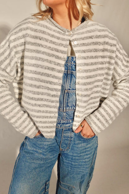 Piper Cardigan- Striped Heather Grey
