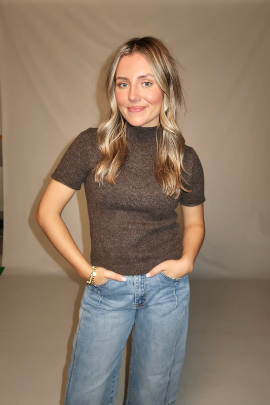 Melody Mock Neck Top-Mocha