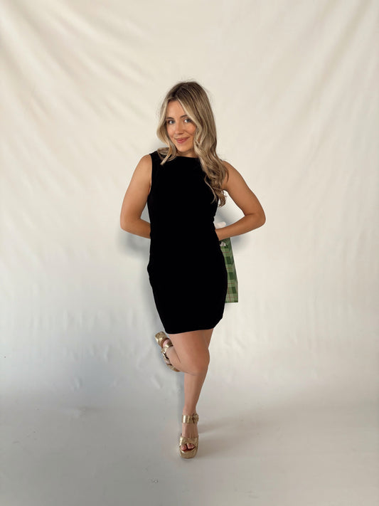 Carmine Mini Dress- Black Velvet