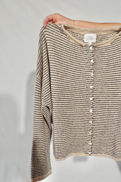 Piper Cardigan- Pin Striped Natural/Navy