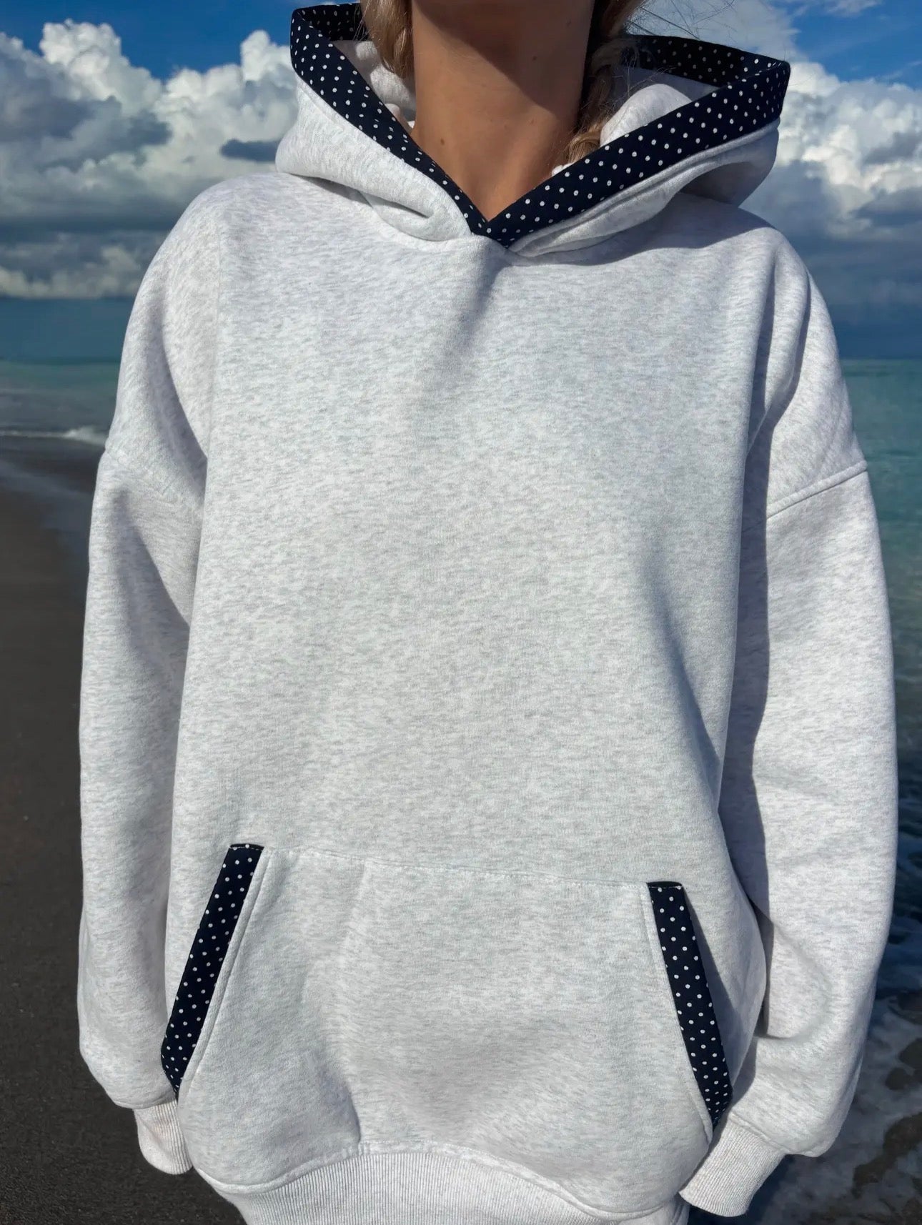 Dockside Polka Dot Hoodie- Pearl Grey