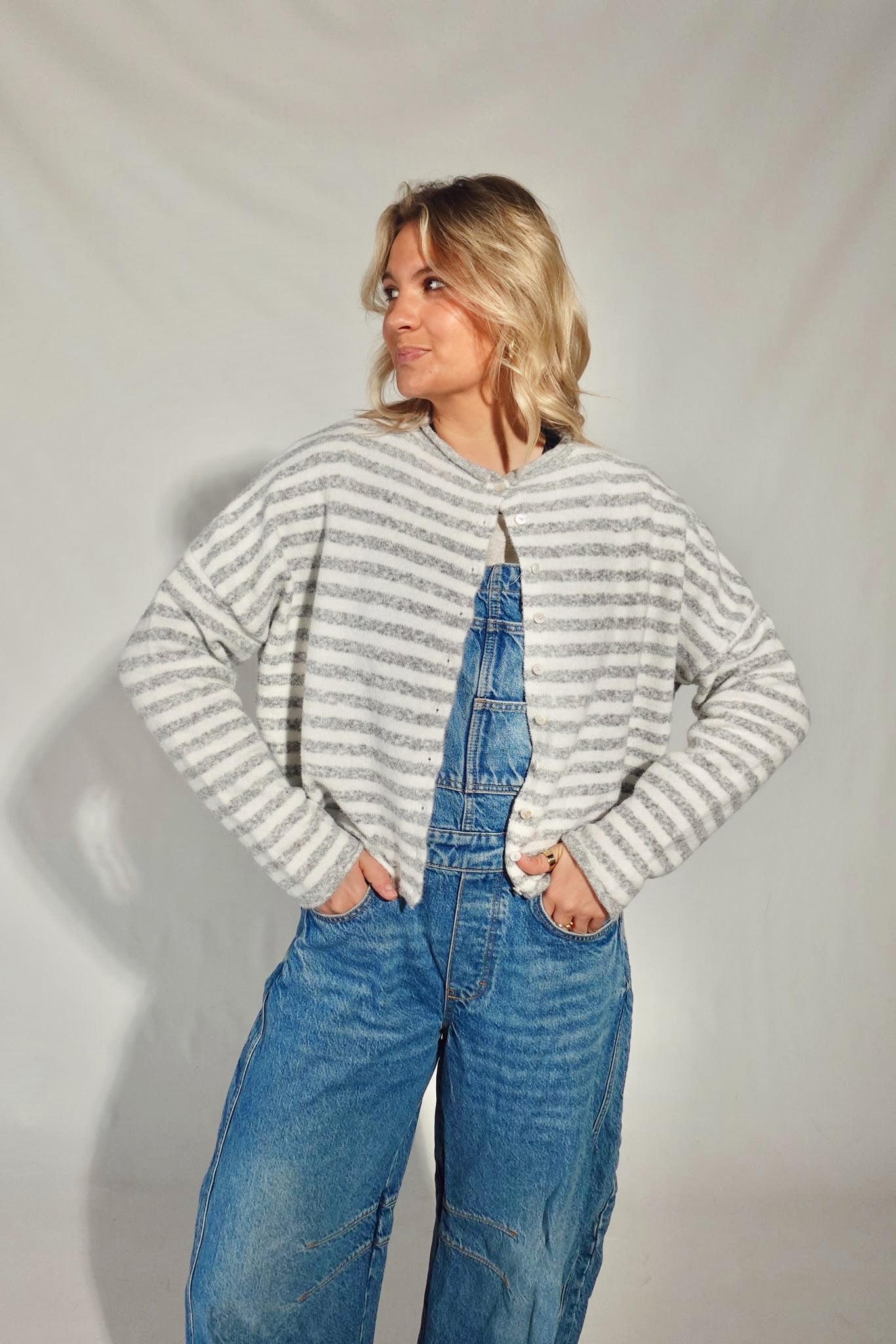 Piper Cardigan- Striped Heather Grey