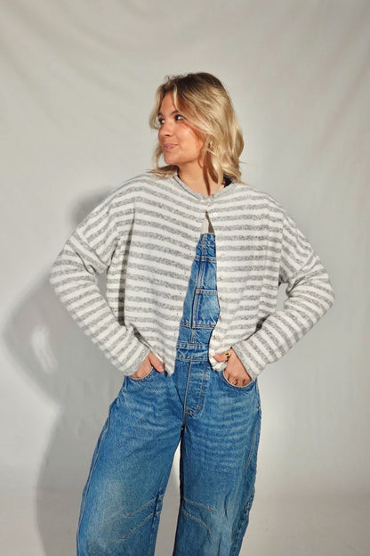 Piper Cardigan- Striped Heather Grey