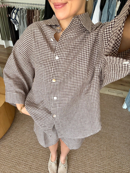 Fable Button-up Top- Brown/Natural