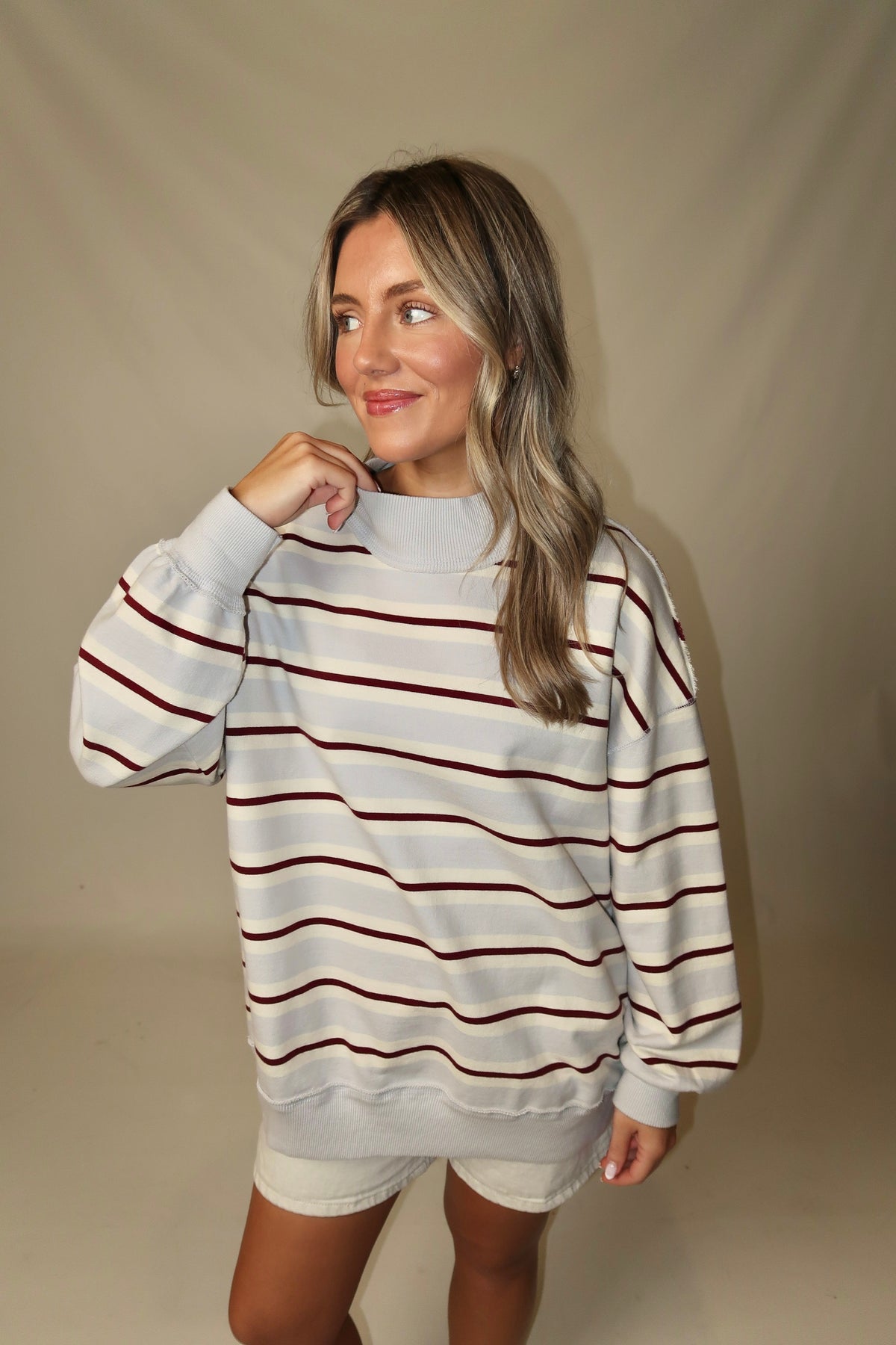 Palm Springs Striped Pullover-Washed Blue Combo