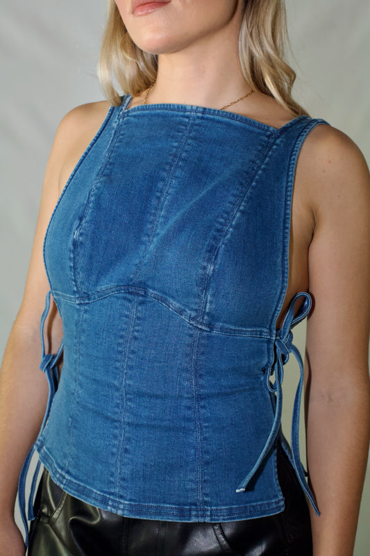 Not My Fault Corset- Denim Baby Blue Wash