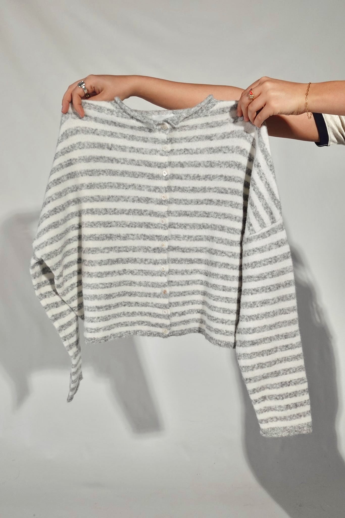 Piper Cardigan- Striped Heather Grey