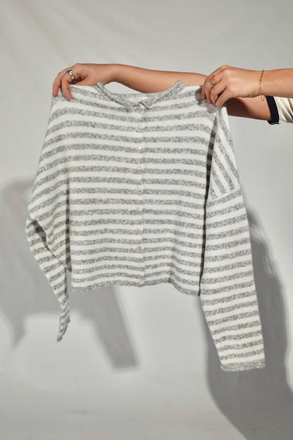 Piper Cardigan- Striped Heather Grey