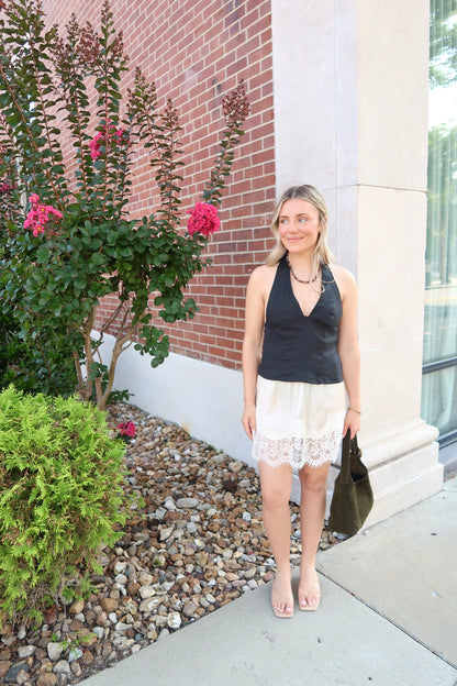 Meet Me In The MIddle Mini Slip Skirt- Tofu