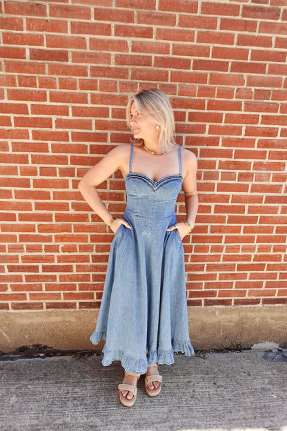 Another Season Denim Midi Dress- Boardwalk Blue