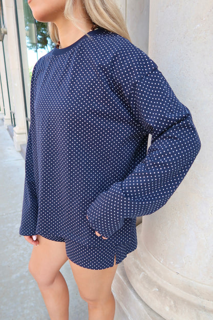 Pandering Top- Navy Polka Dot