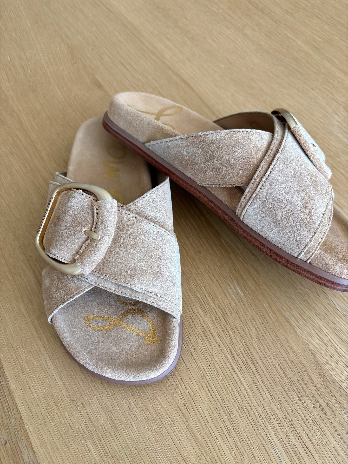 Darla Buckle Slide Sandal- Cyprus Tan Suede