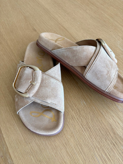 Darla Buckle Slide Sandal- Cyprus Tan Suede