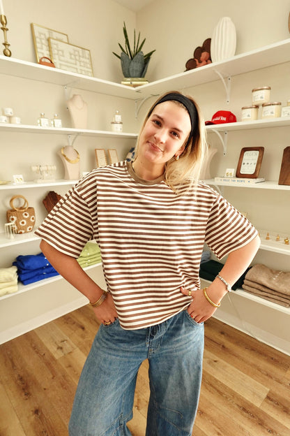 The Max Striped Tee- Brown/White