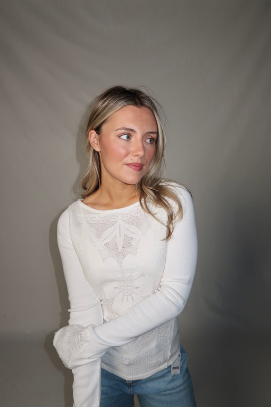 Delilah Long Sleeve Top- Clean Ivory