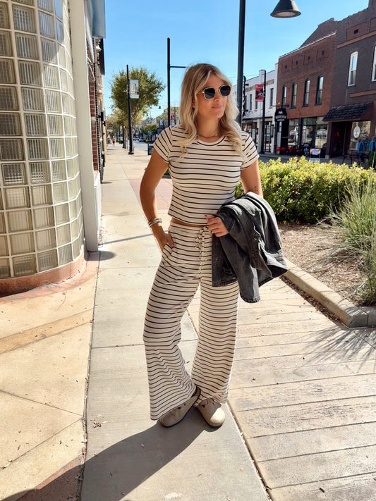 Line Drills Striped Bottoms- Cream/Black
