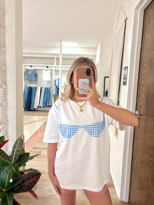 High Tide Bikini Patch Top- Blue Gingham