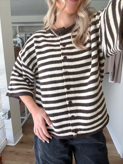Monica Cardigan-Brown/Ivory Stripe