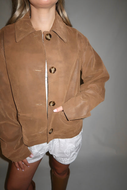 Hera Vegan Suede Jacket-Caramel Cafe
