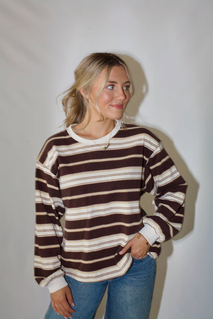 Penny Crew Neck Top- Brown Multi