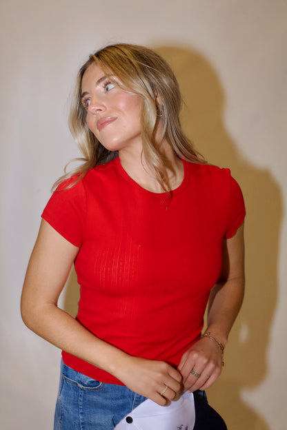 Wait A Minute Baby Tee- Lipstick Red