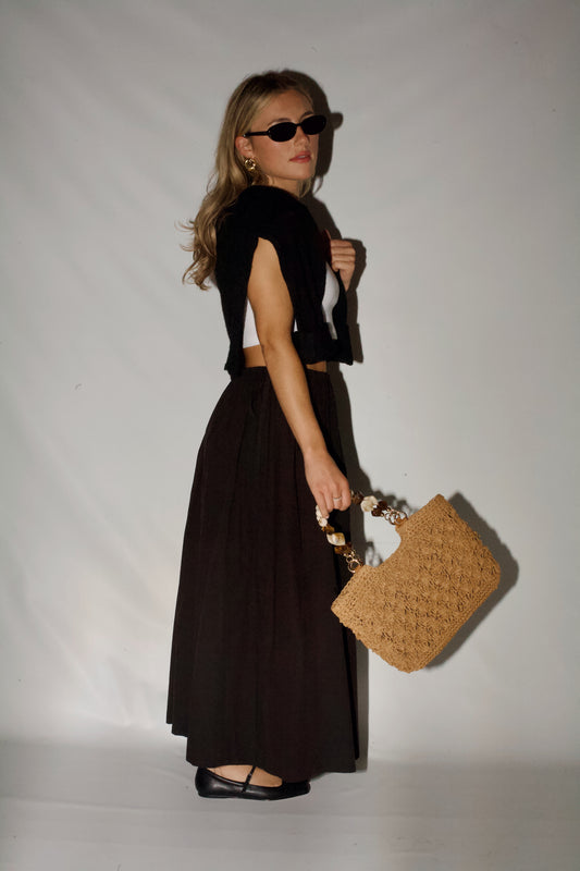 Palazzo Midi Skirt- Black
