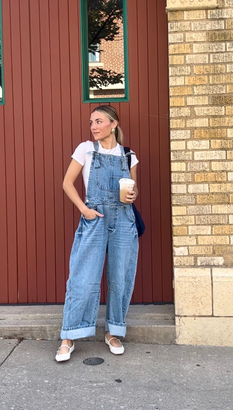 Jolene Barrel Leg Overalls- Denim