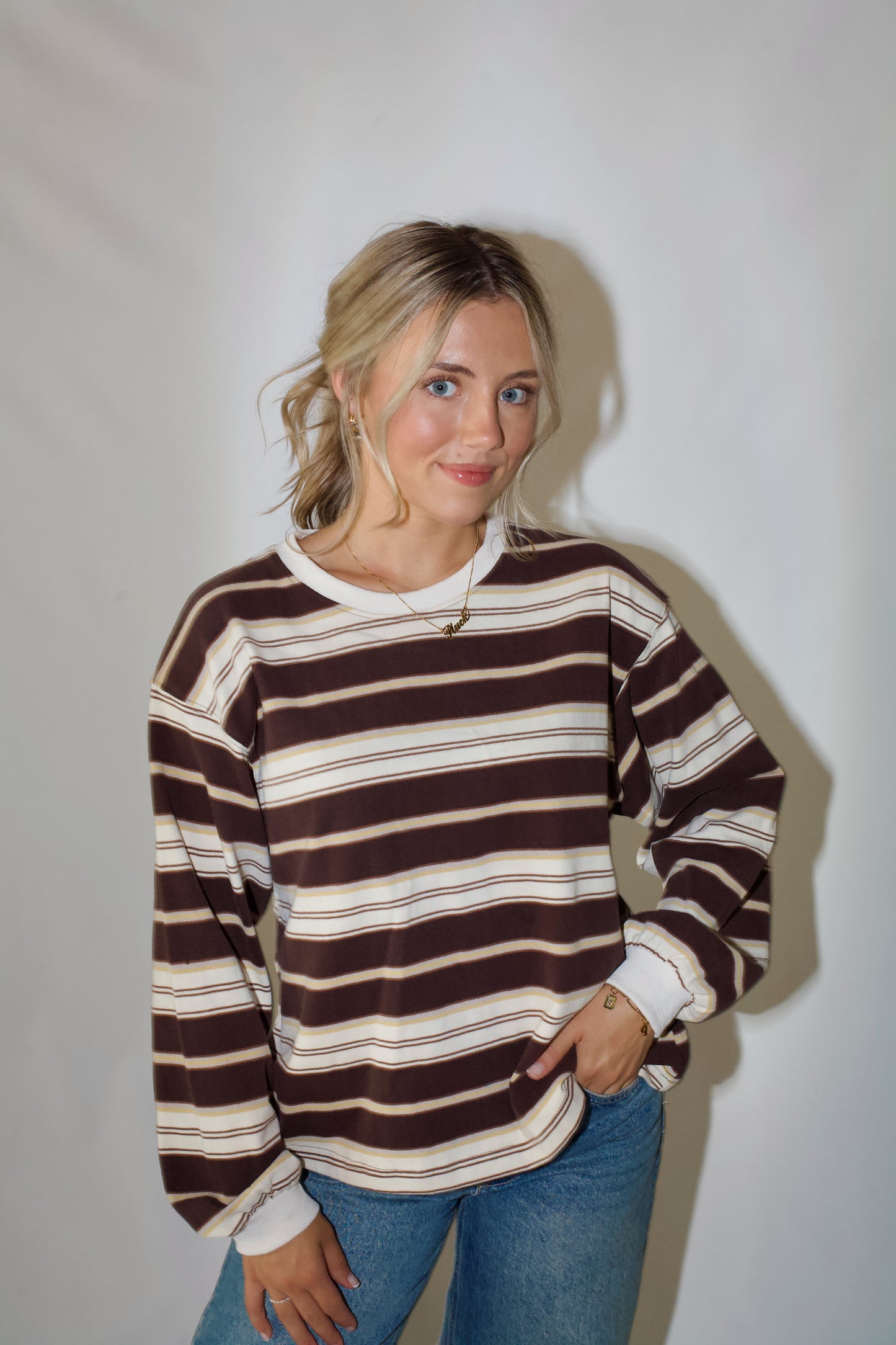 Penny Crew Neck Top- Brown Multi