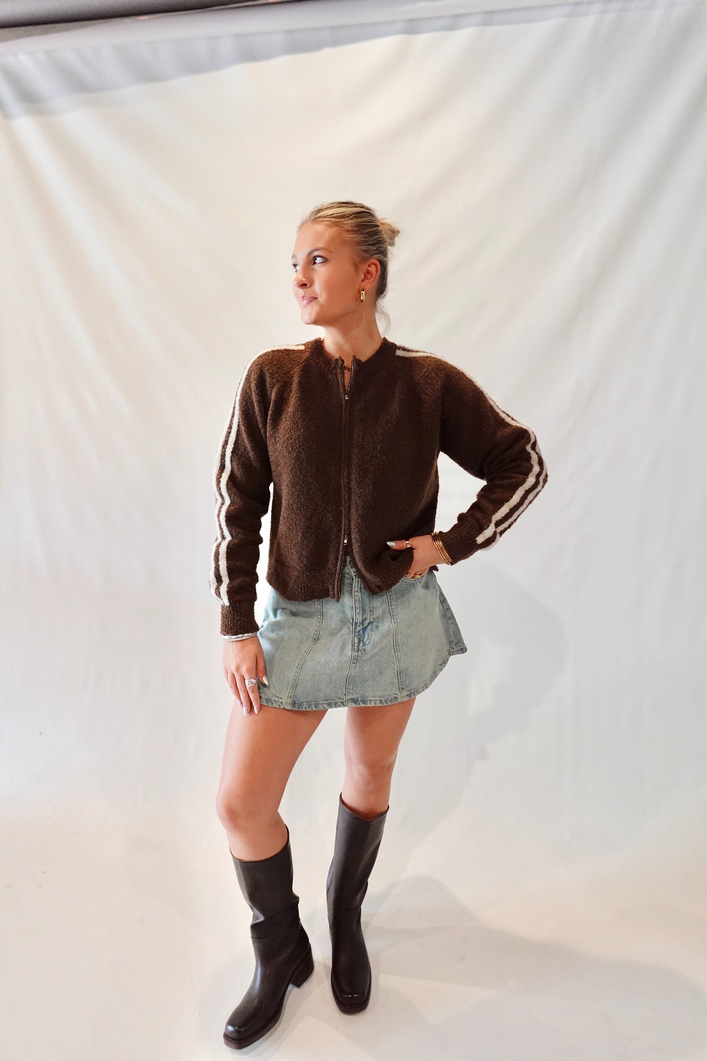 Reba Zip-up Sweater- Brown