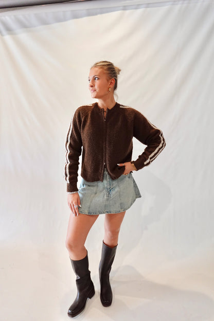 Reba Zip-up Sweater- Brown