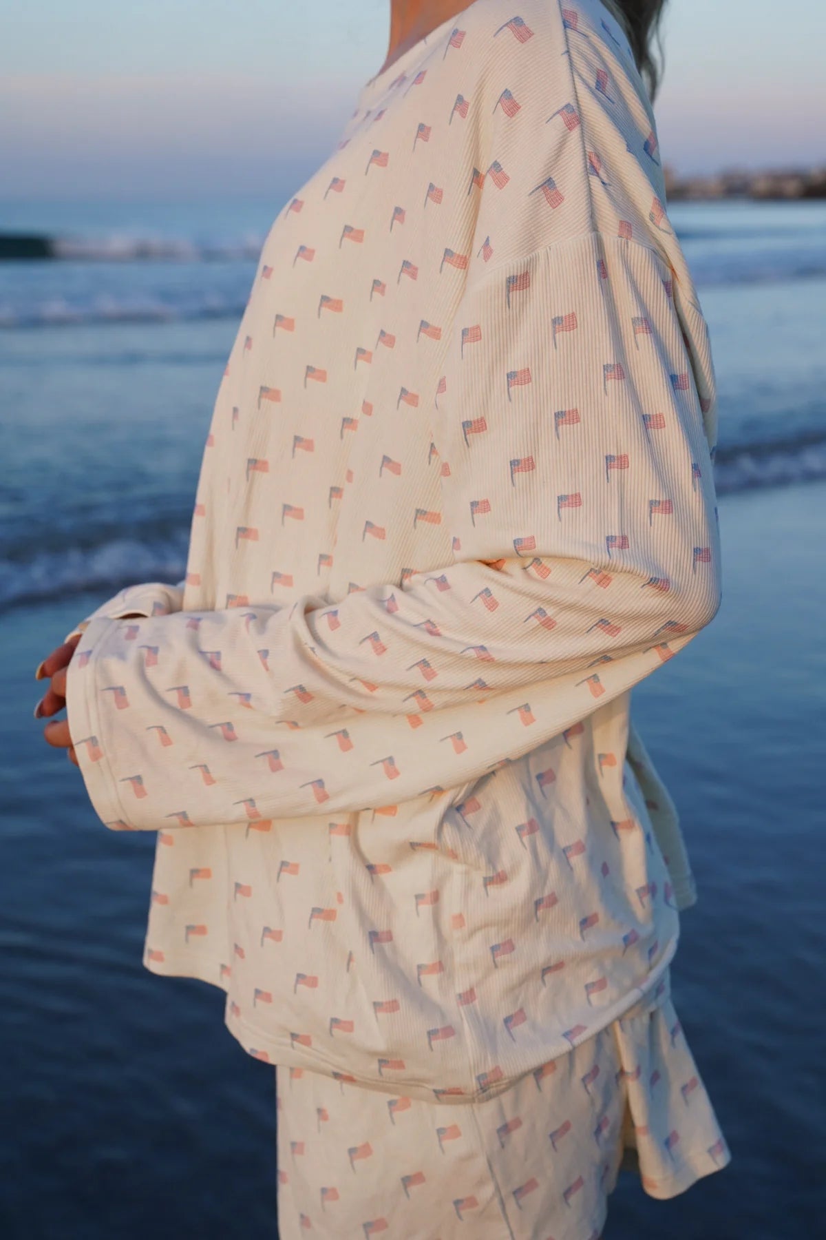 American Flag Pajama Top- Cozy White