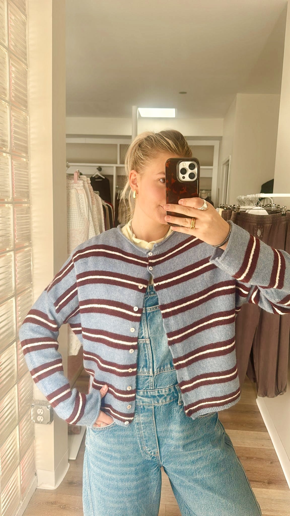 Piper Cardigan- Muti Striped Dusty Blue