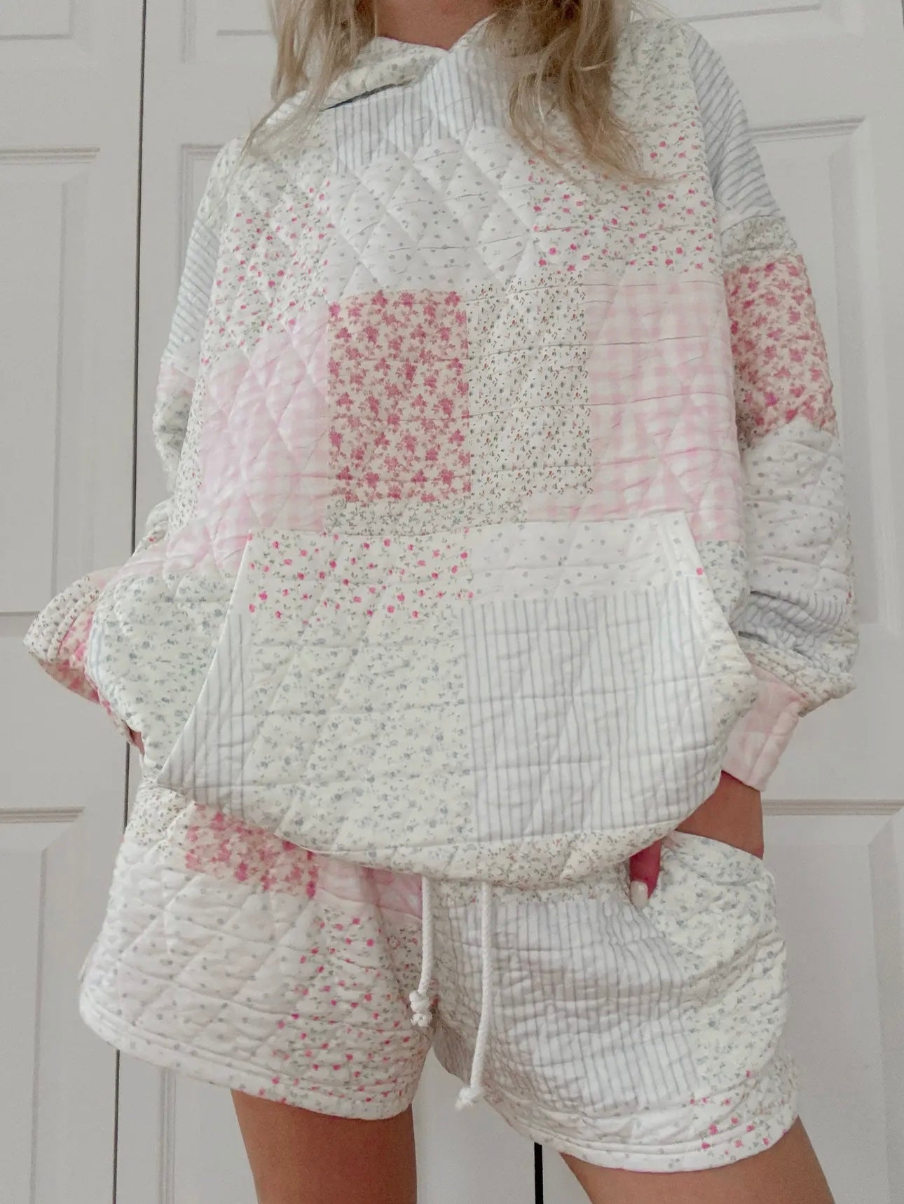 Sabrina Quilted Hoodie- Pastel Pink Multi