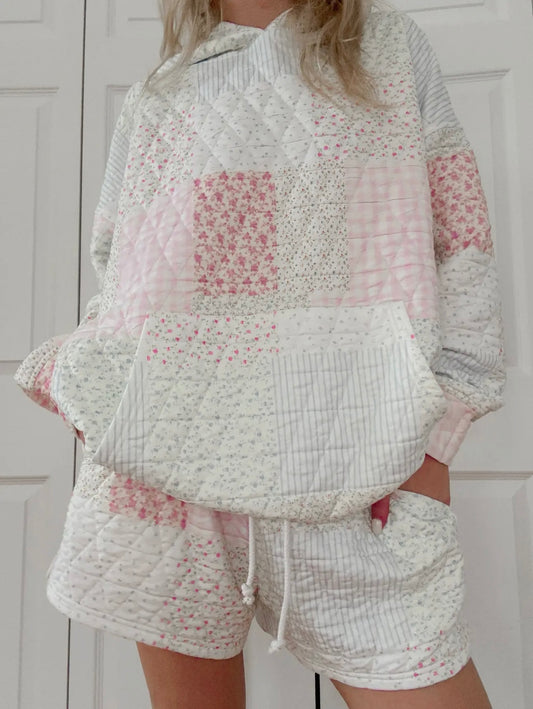 Sabrina Quilted Hoodie- Pastel Pink Multi