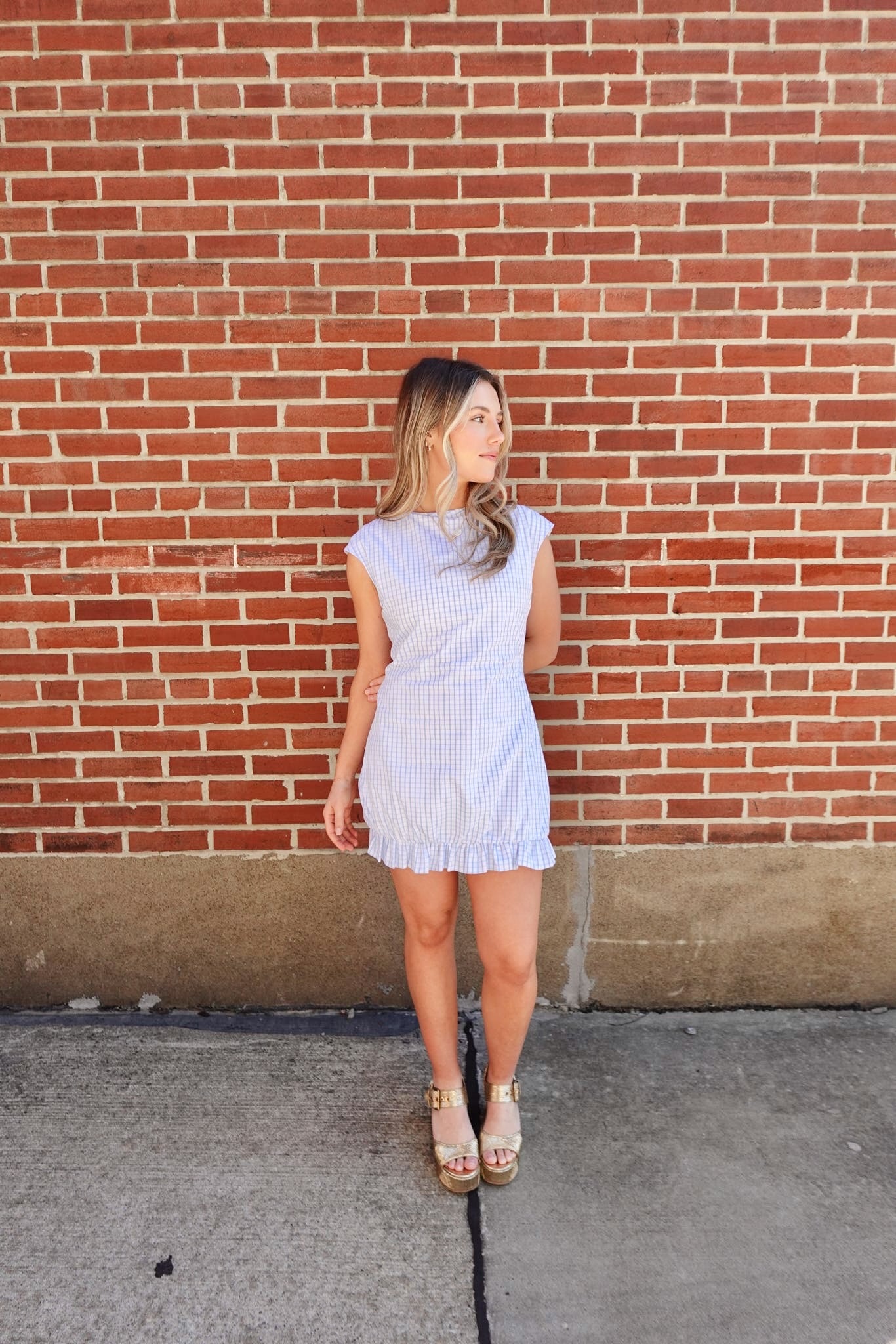 Bluebell Gingham Tunic Dress-Powder Blue
