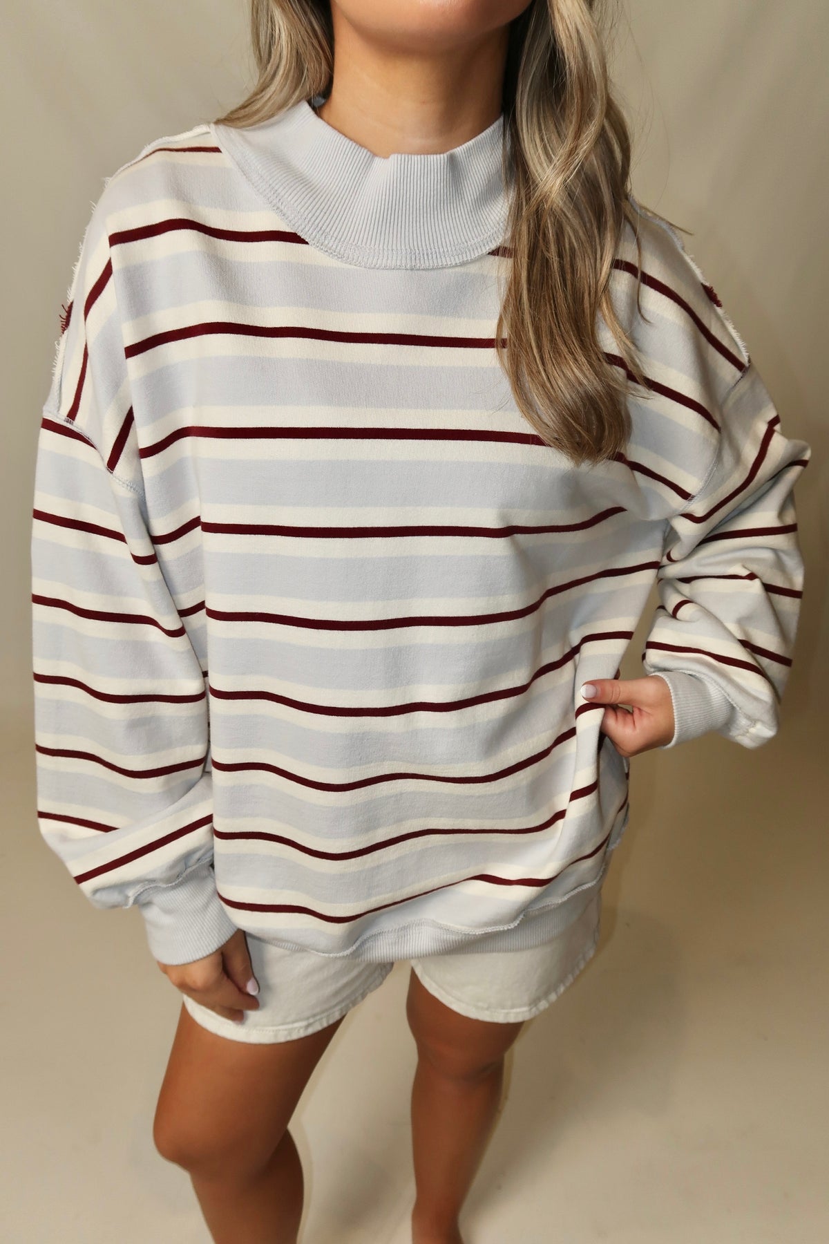 Palm Springs Striped Pullover-Washed Blue Combo