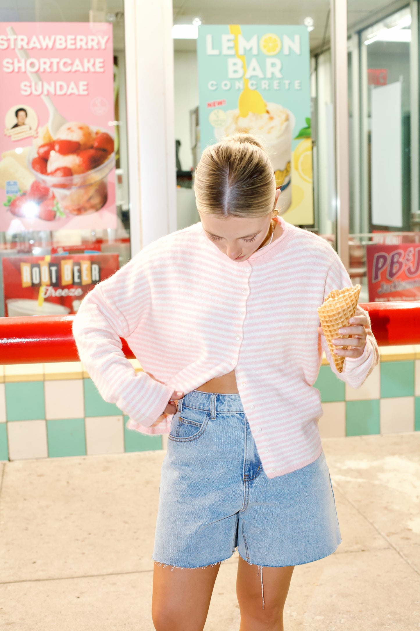 Piper Cardigan- Striped Seashell Pink