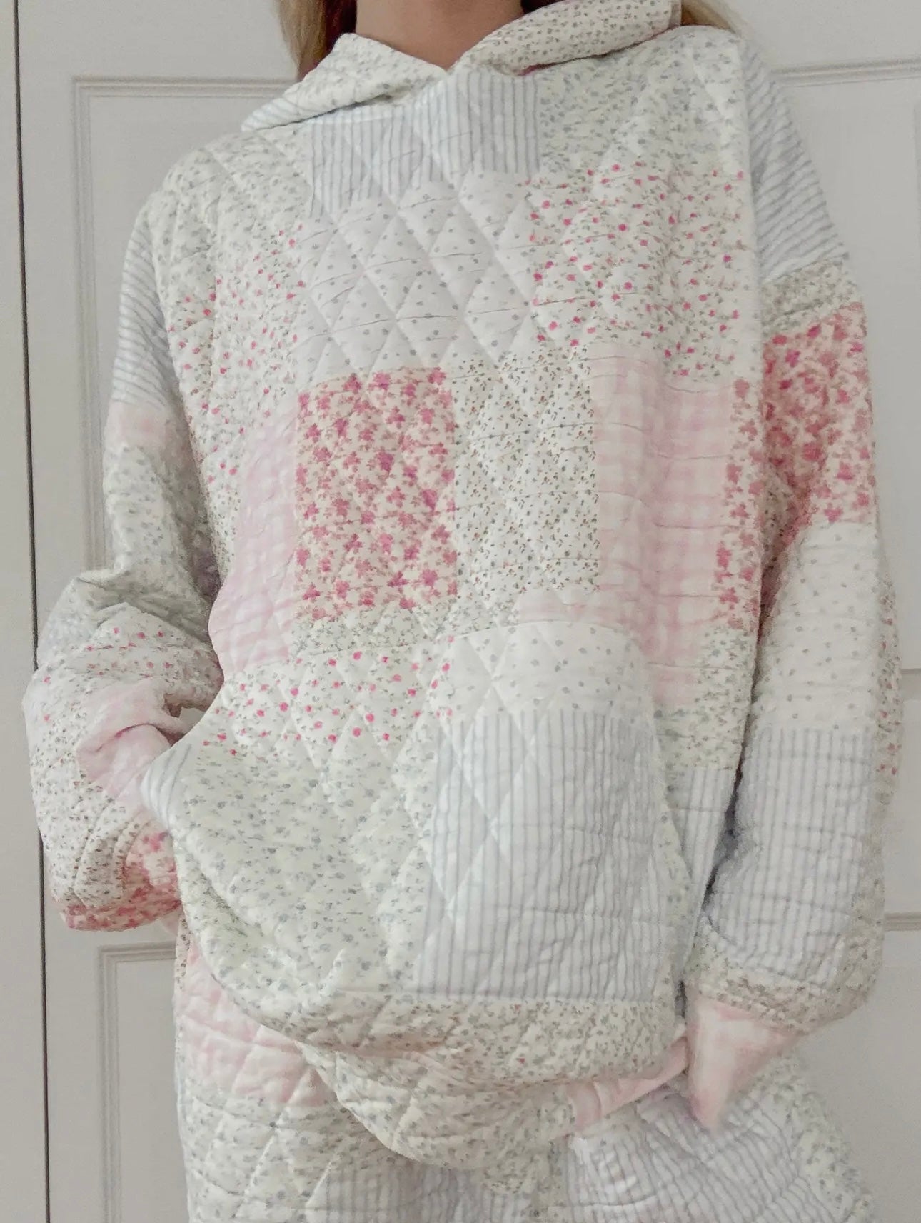 Sabrina Quilted Hoodie- Pastel Pink Multi