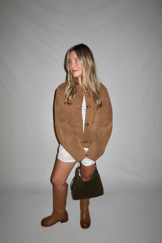 Hera Vegan Suede Jacket-Caramel Cafe