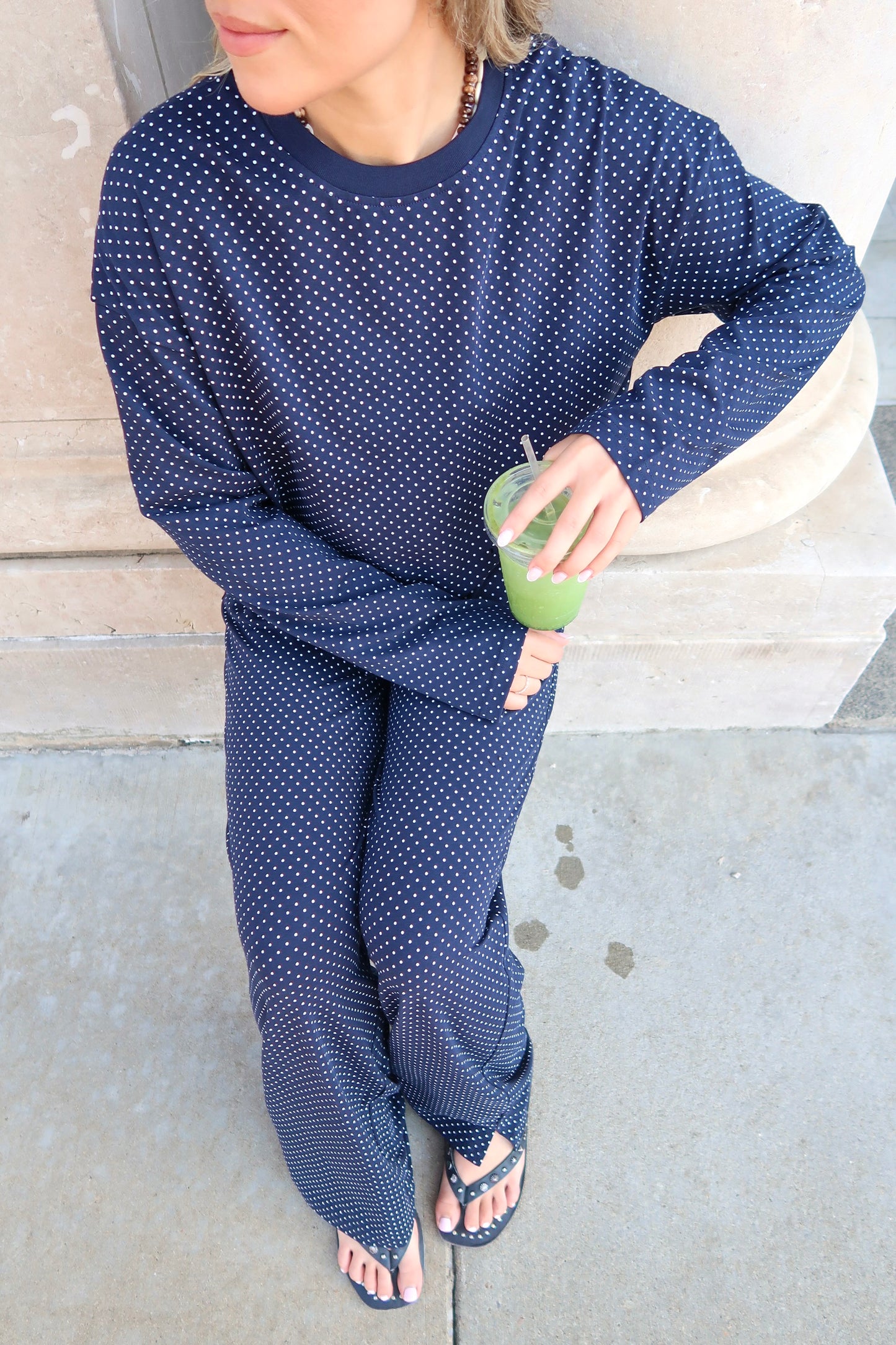 Pandering Pants- Navy Polka Dot