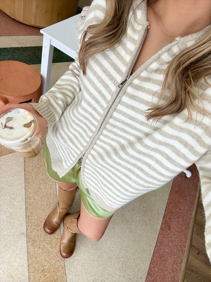 Easy Morning Zip-up Hoodie- Oat Milk Stripe