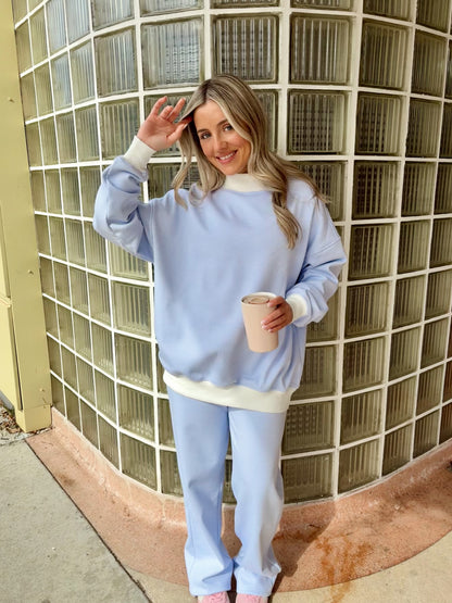 Striped Mockneck Sweatshirt- Blue & White