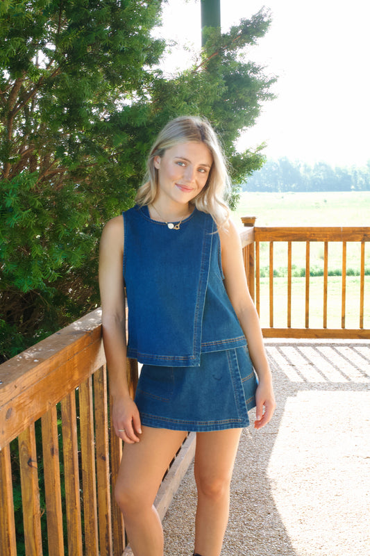 Roped In Asymmetrical Top- Denim