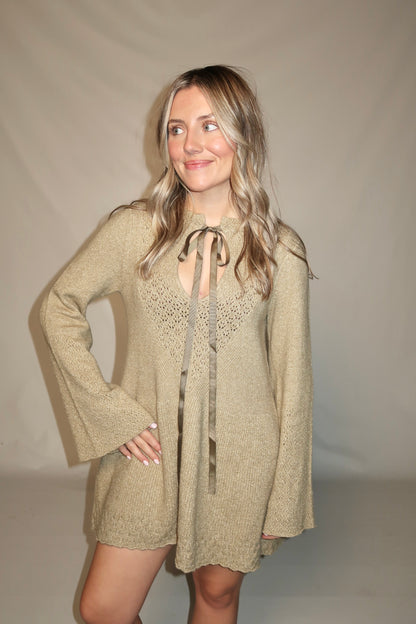 Bali Old Flame Sweater Mini Dress-Olive Tree Heather