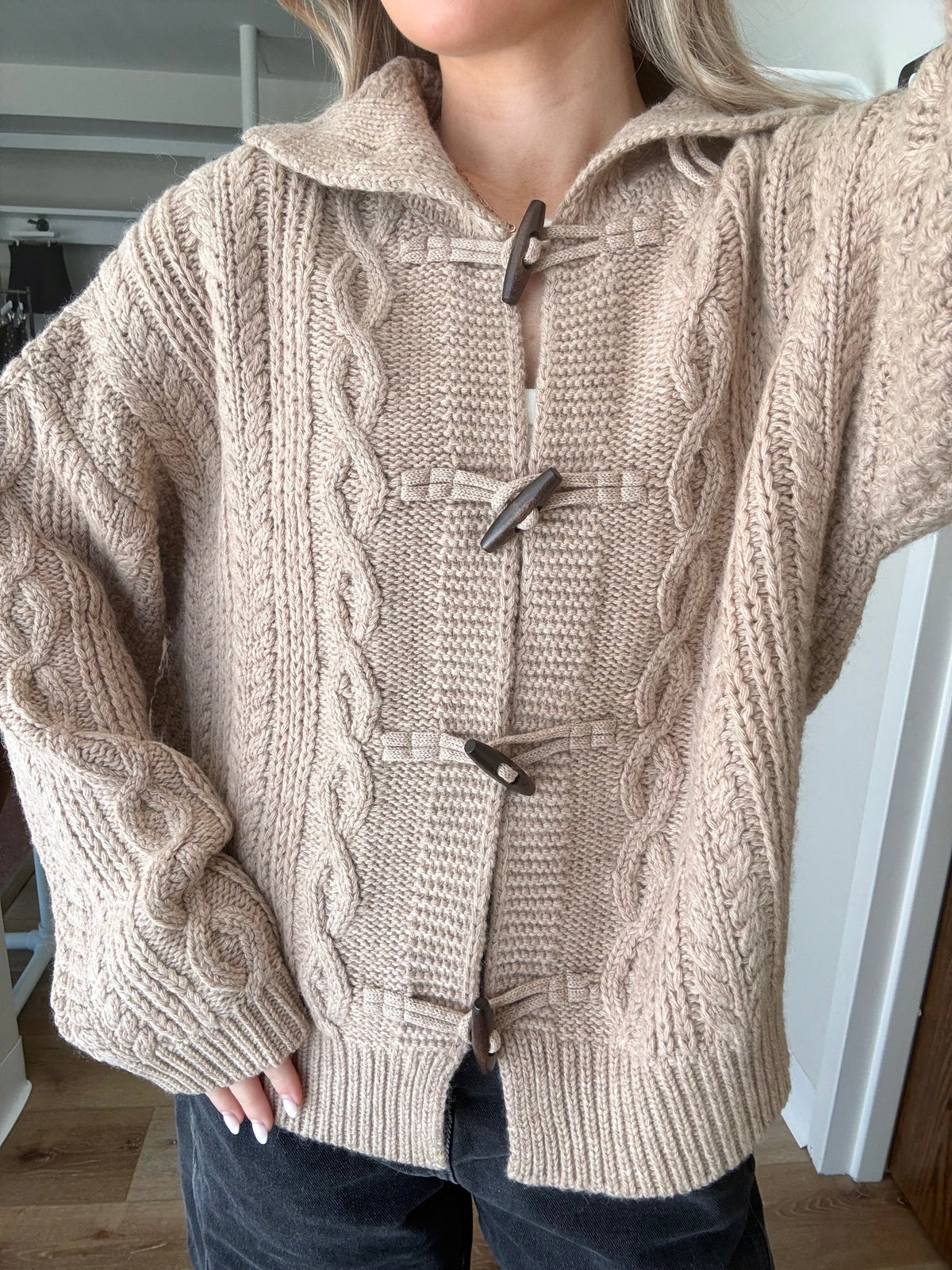 Falling For You Cable Knit Cardi-Taupe