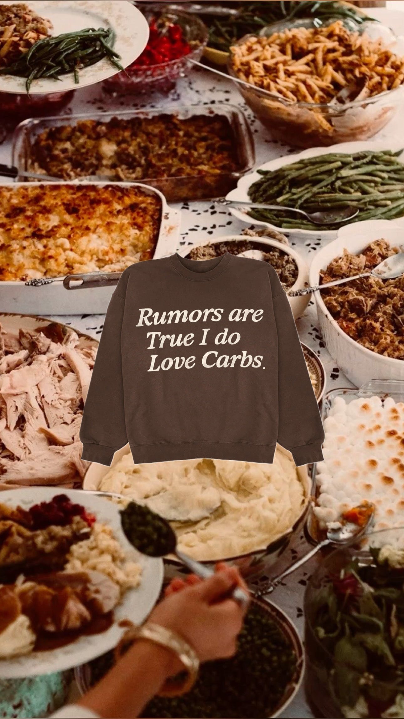 Rumors Are True I Do Love Carbs Crewneck- Chestnut
