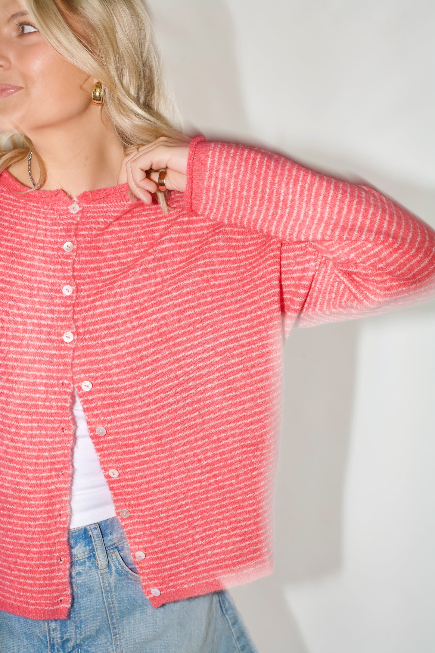 Piper Cardigan- Pin Striped Bubblegum Pink