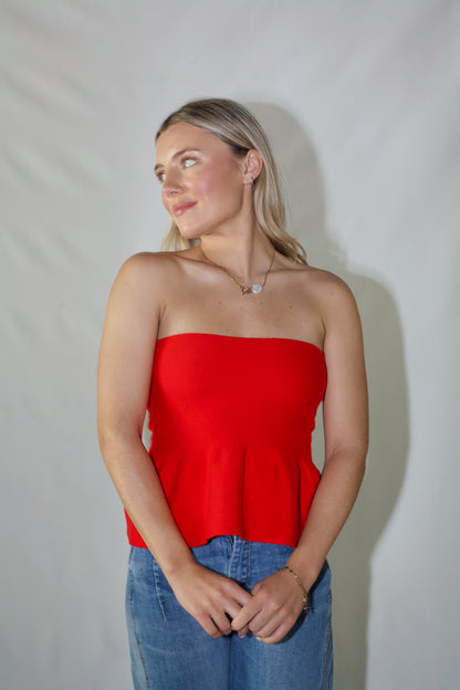Blushed Peplum Top-Red